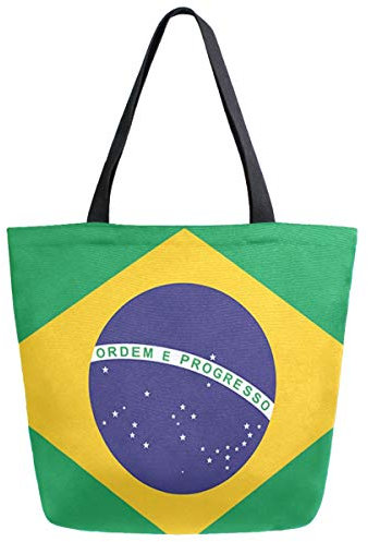 Chic Fashion Schultertasche, Blumenmuster, extra groß, für Strand, Reisen, Wochenende, Fitnessstudio, Lebensmitteleinkauf, Brasilianische Flagge, Einheitsgröße