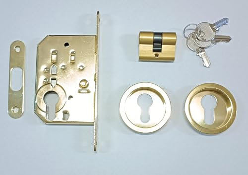 Kit per porte scorrevoli versione chiusura YALE (cilindro) - KIT YALE PER PORTE TIPO SCRIGNO - Kit tondo con foro yale - (ORO LUCIDO)
