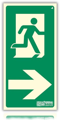 Panneau d'évacuation flèche sortie droite homologué - 16 x 32 cm - Classe B D ≤ 10 m - PVC lumineux - Signal certifié en durabilité - Panneau photoluminescent - Sortie droite verticale