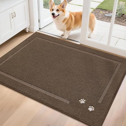 BEQHAUSE Schmutzfangmatte, rutschfest und Schmutzfangend, Braun, 80x120cm | Waschbar Eingang Fussmatte Innen, Polyester, für Front Hintertür, Eingang, Flur, Niedriges Design, Haustierfreundlich