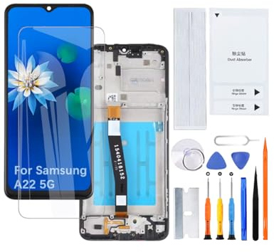 Display Bildschirm für Samsung A22 5G mit Rahmen | Werkzeugsatz tragen，PLS LCD，HD Display，Bildschirm ersetzen，für Modelle:A226B A226B/DS A226B/DSN A226BR A226BR/N