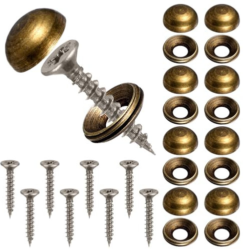 BOHUIZ 8 Pcs Brass Decorative Screws with Caps, 15mm Self Tapping Screw Decorative Cover Cabinet Doors and Windows Screws Fastener Screw Caps for Furniture Painting Mirror Fixing