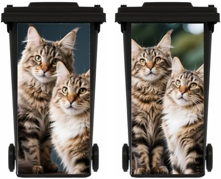 XZTRFB 2 Sheets Cat Wheelie Bin Stickers, Multi-Size Self Adhesive Dustbin Stickers, Waterproof Bin Decal, for Garden Outdoor, Wall Deco