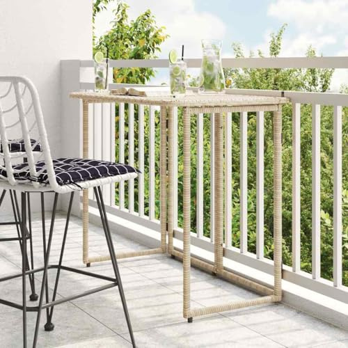 UJCHVHN Klappbarer Gartentisch Beige 90x51x75cm Poly Rattan Outdoor Tische