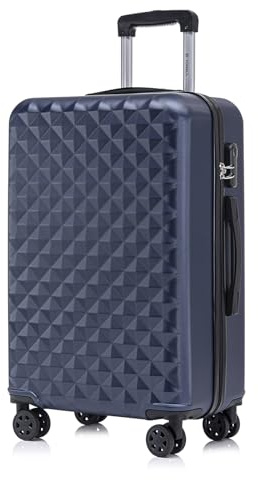 YONSLY Koffer Suitcase L Dunkelblau, Trolley Reisekoffer, Rollkoffer Handgepäck mit 4 Rollen 360°, Hartschalenreisekoffer, Zahlenschloss, Weicher Gummigriff