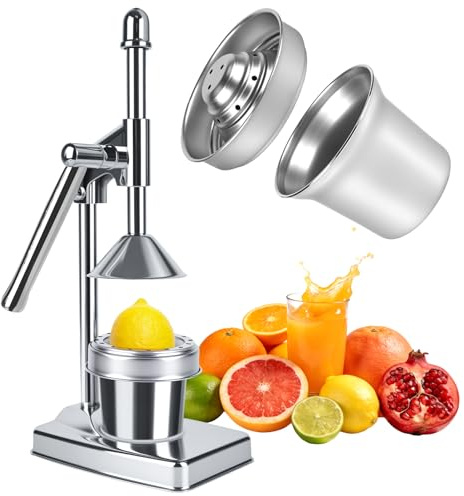 Rzspher Stainless Steel Fruit Press Juicer, Commercial Manual Citrus Juicer with Two Head, Heavy Duty Countertop Fruit Juice Maker for Home Kitchen, Fruit Press Juicer for Lemon Pomegranate
