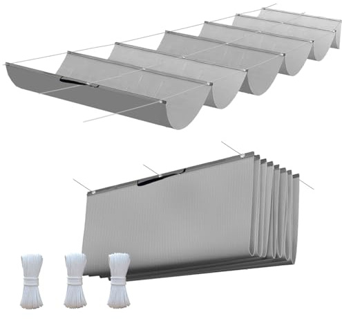 Tenda da sole retrattile, 1 x 2 m, pergola regolabile con tela impermeabile e resistente ai raggi UV, copertura per ombra, con corde di fissaggio per terrazze, pergolato, grigio chiaro