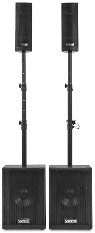 Vonyx VX1020BT Column Line Array Speaker Sysem, Trolley, Bluetooth, 1050W | Dual Subwoofers, USB/SD MP3 Media Player, wired mic, cover, wireless IR remote, tool-free setup, echo effect, aux output