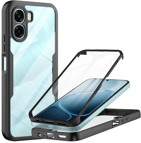 MQERYBV Funda para OPPO A6x 5G/4G con Protector de Pantalla Integrado | 360 Grados Full Body Anti-Shock Case, Doble Cara Carcasa, Transparent PC Dura Resistente + Silicona Bumper, Negro