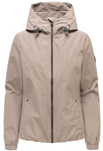MARIKOO Damen Übergangsjacke (XS-3XL) wasserabweisend, mit Kapuze, 3 Taschen - N134 - TaupeGrey Größe XL - Gr.XL