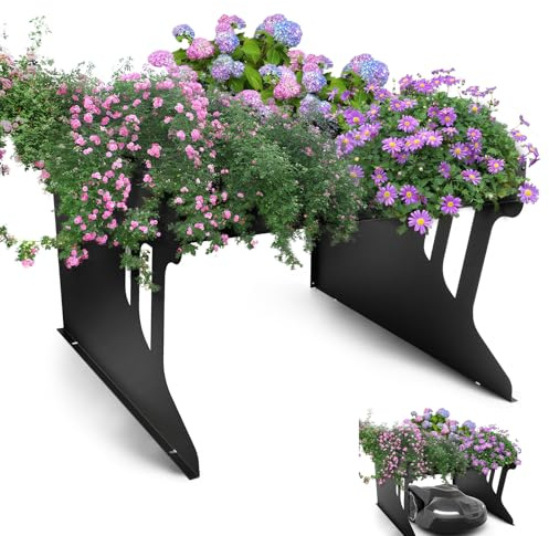 Stahl Mähroboter Garage mit Pflanzbeet, 80(L) x 66(W) x 48(H) cm Geräteschuppen Garten Metallschuppen für Rasenmähroboter,Überdachung für Mühroboter, Schwarz
