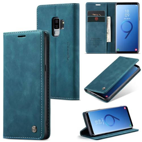 Sojlecyu Hülle für Samsung Galaxy S9 Plus Klapphülle Kartenfach, Blaugrün | Magnetisch, 2 Kartenfächer & 1 Geldfach, Standfunktion, stoßfeste TPU-Innenschale, Schutzhülle, Handyhülle, PU Leder