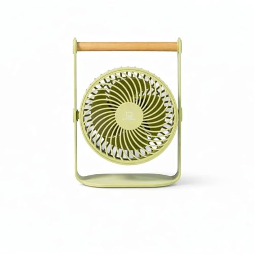 Gingko Lyra Portable Fan – Olive Green USB Rechargeable Desk Fan with Wooden Handle, 360° Adjustable Quiet Cooling Fan, 3 Speeds + Natural Wind Mode for Home, Office & Travel