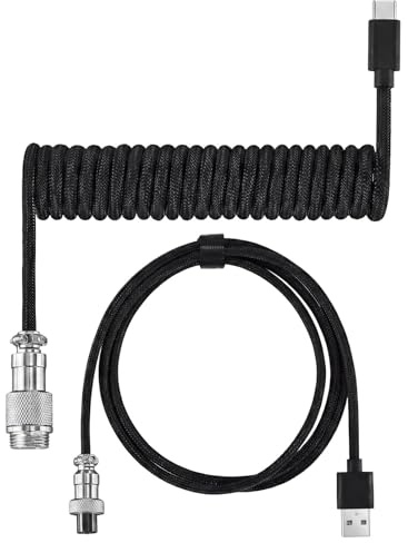 iwui Cable Espiral USB-C para Teclado Mecánico, Tipo C a USB A para Gaming | 3M Hilo trenzado de doble capa, con Conector de Aviación de Metal Desmontable