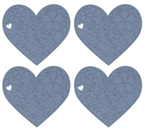 4 tovagliette in silicone a forma di cuore, antiscivolo, impermeabili e resistenti al calore, sottopiatto per tavolo da pranzo con design drenante, lavabile, di qualità alimentare,