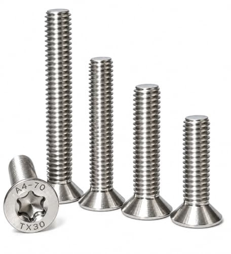 M8 x 25 mm Tornillos ISO 14581 (DIN 965) Acero Inoxidable A4 AISI 316, Cabeza Avellanada Torx TX45, Alta Resistencia a la Corrosión, Náutica, Exterior y Paneles Solares (Pack de 10)