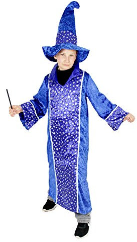 Foxxeo Blaues Zauberer Kostüm für Kinder Karneval Fasching Magier Merlin Party Jungen Mädchen Größe 134-140