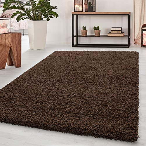 HomebyHome Shaggy Teppich Läufer Flur 80 x 150 cm - 50 mm Florhöhe Hochflor Wohnzimmerteppich Braun Extra Weich und Flauschig - Bettvorleger Teppiche für Schlafzimmer - Waschbarer Küchenläufer