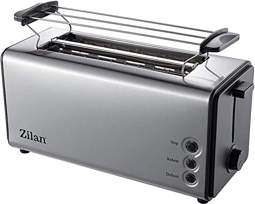 Zilan, Grille-pain à fente longue, 4 tranches de Toastautomatique, XXL, 5 niveaux de rôtissage, accessoire de pain, fonction décongélation, tiroir ramasse-miettes en acier inoxydable