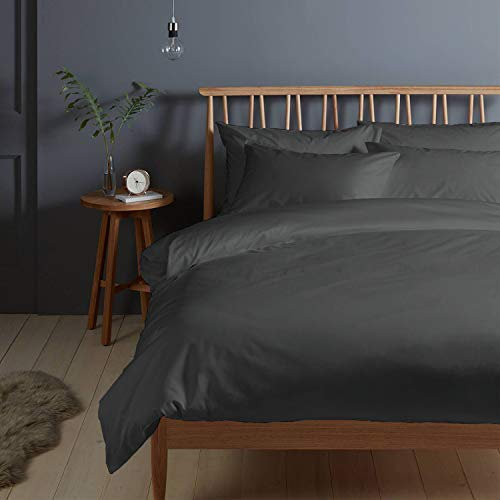 Pizuna 400 Fadenzahl aus Baumwolle Bettwäsche Dunkel Grau, 100% Langstaple Baumwolle Bettbezug und Kissenbezug, 100% Baumwolle Mako Satin 2-Teilig Bettwäscheset 155x220 + 80x80 Dunkel Grau