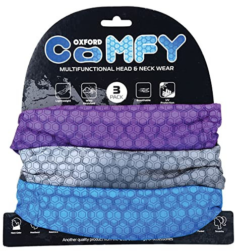 OXFORD Comfy Head Helmet Scarf Neck Warmer. Prismatic. 3-Pack. Head and Neck Wear Bike Scarf Base Layer. NW144