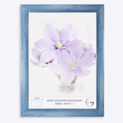 Online-GalleryKing OGK Thirtyfive Bilderrahmen 50x40 cm Hellblau gewischt mit MDF Holzrahmen vollummantelt, entspiegeltes Anti-Reflex Kunstglas und HDF Rückwand - Fotorahmen für Hoch- und Querformat
