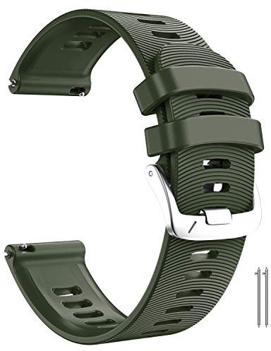 ANBEST Compatible avec Garmin Forerunner 245/Vivoactive 3/Forerunner 645 Bracelet, 20mm Bracelet en Silicone de Rechange pour Garmin Venu/Venu SQ/Venu 2 Plus/Vivomove HR Smart Watch, Vert Armée