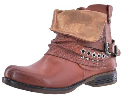 Elara Damen Biker Boots Nieten Stiefeletten Chunkyrayan 344 Camel-39