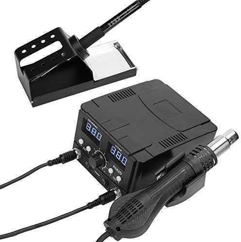 Lötkolben Rework Station, 2 In1 SMD Rework Lötstation mit LED Digitalanzeige für Heißluftgebläse 8582D 750W ESD Schweißen Reparaturwerkzeuge(EU)