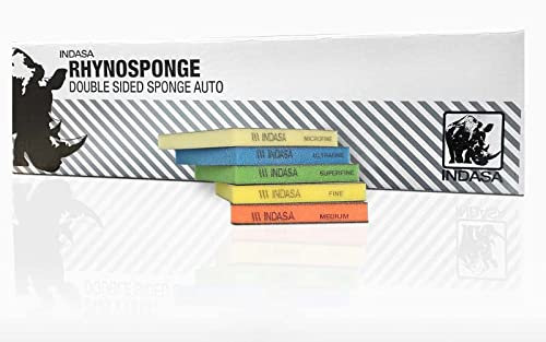 Indasa, 10 spugne abrasive, fine (giallo) P220-P400, double face, in legno, plastica e metallo, accessori per levigatura a mano, 98 x 120 x 13 mm