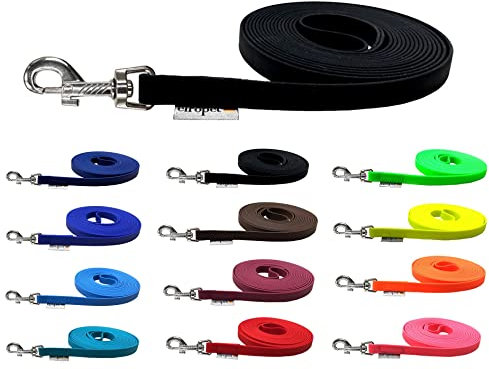 Schleppleine für Hunde Biothane Hundeleine mittlere/große Hunde Breite 16mm 1m / 3m / 5m / 10m / 15m (20m MIT Handschlaufe, Schwarz)