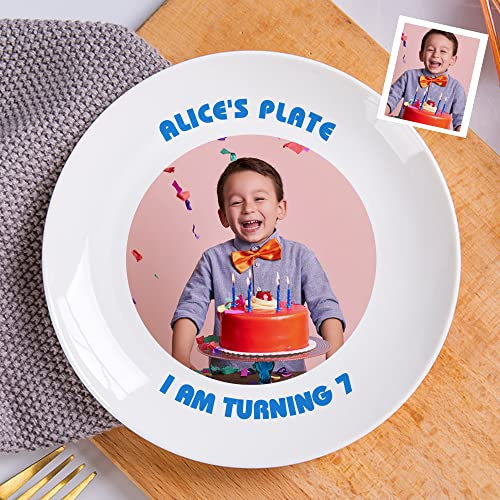 Personalisiert Foto Pastateller Keramik, Speiseteller oder Frühstücksteller runder Essteller aus hochwertigem Porzellan 20.6cm - Geburtstagsgeschenke für Kinder, Babys, Jungen, Mädchen