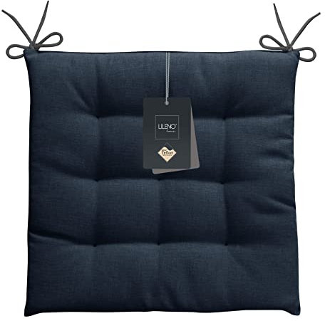 LILENO HOME 4er Set Stuhlkissen Dunkelblau (40x40x4,5 cm) - Sitzkissen für Gartenstuhl, Küche oder Esszimmerstuhl - UV-beständige Indoor u. Outdoor Stuhlauflage als Stuhl Kissen (Laura OLF)