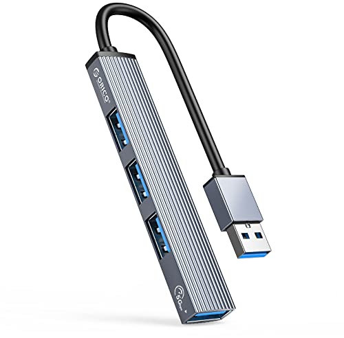ORICO Mini USB Hub, 4 Port USB 3.0 Hub 2.0 Hub, USB Adapter Station mit 15 cm Kabel, Ultraflacher Tragbarer Daten-Hub, für Laptop, iMac Pro, MacBook Air, Mac, Notebook-PC, USB-Splitter aus Aluminium