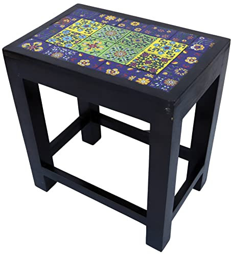 GURU SHOP Kleiner Tisch mit Fliesenmosaik - 40cm, Blau, 40x37x25 cm, Kaffeetische & Bodentische