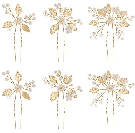 Haarnadeln Hochzeit 6 Stücke Braut Haarnadeln Gold Blume Perlen Haarnadel Goldfolie Brautschmuck Kristall Kommunion Haarschmuck Brautjungfer Hochzeit Kopfschmuck