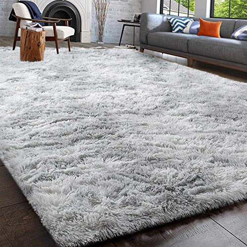 GISIONLARI Hochflor Teppich Wohnzimmer Shaggy Modern Teppich Schlafzimmer Flauschig Weich Teppiche für Schlafzimme Kinderzimmer (Grau weiß, 180 x 270 cm)