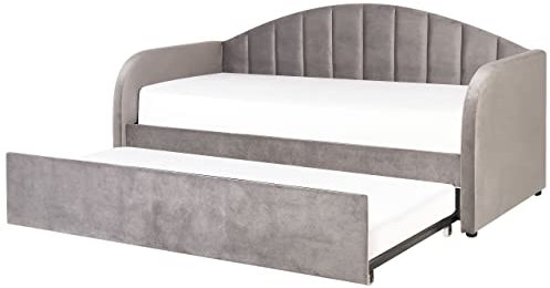 Tagesbett für 2 Personen Samt grau Lattenrost 90x200 cm ausziehbar Eyburie
