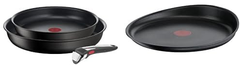 Tefal Ingenio, Lot de 3 pièces, Poêles 24 et 28 cm + poignée, Induction, Indicateur de démarrage de cuisson & Ingenio Eco Resist Poêle à crêpe 27 cm, Fonte d'aluminium, Induction L8581004, Noir