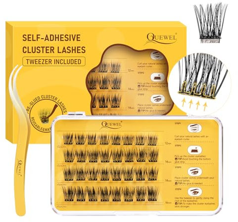 Selbstklebende Wimpern Cluster QUEWEL natürlicher Look, kein Kleber erforderliche einzelne wimpern extensions, 40 Stk wiederverwendbare DIY-Wimpernverlängerungen für Anfänger einfach anzuwenden (ZN03)