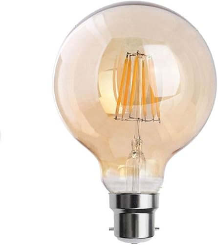 Vintage LED Light Bulb, B22 Bayonet Cap 8W (60W Equivalent) G125 Large Globe LED Filament Bulb,2700K Warm White CRI>90 450 Lumen, Amber Glass, Dimmable Old Fashioned Bulb, 90% Energy Saving,Pack of 1