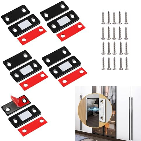 Catekro Cabinet Magnetic Snap Ultra Sottile, Serratura Magnetica, Porta Armadio Magnetic Snap Per Cassetti, Autoadesivo, Per Armadi Da Cucina, Chiusure Porta (Dritto-Nero-5 pcs)