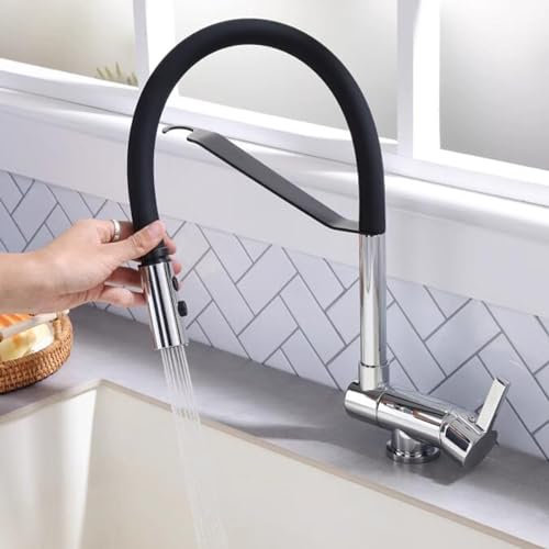 LeGDOr Küchenspüle-Mischbatterie, klappbar, im Fenster, Küchenarmaturen, verchromter Küchenspüle-Wasserhahn, 360° drehbar, 2 Modi, Einloch-Mischbatterie für Küchenspüle, Chrom