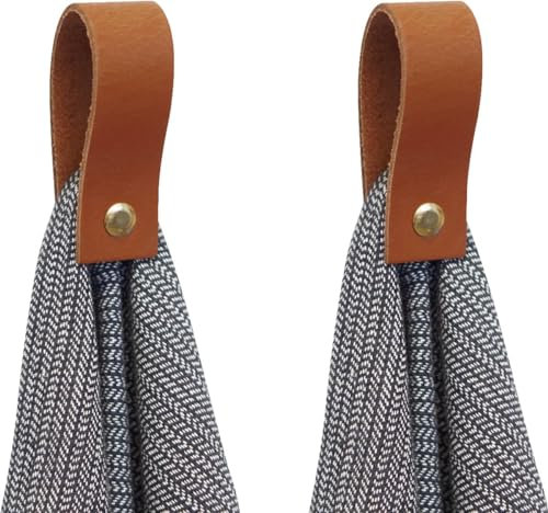 Handles and more - 2 x Handtuchhaken magnetisch - Cognac - 2,5 x 7,4 cm - inkl. Befestigungsmaterial - Handtuchhalter aus echtem Leder - Magnetschlaufe für Handtücher & Geschirrtücher - Wandhaken