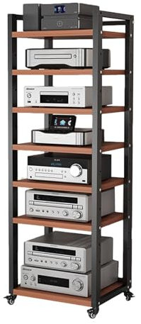 Audio Rack HiFi Regal Audio Rack Tower Stand 5 6 7 8 Tier, Av-Medienschrank Mit Höhenverstellbarem Regal Für Wohnstudio Komponenten-Aufbewahrung, Bodenbeweglicher Stereo-Schallplattenspieler (Color :