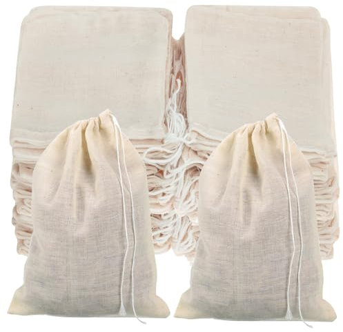 100 Stück 8 X 10 cm Baumwollbeutel Klein, Baumwoll Musselin Beutel mit Kordelzug Säckchen Kleine Stoffbeute, wiederverwendbare Netzbeutel für schmuck geschenk obsttee kaffee gewürze