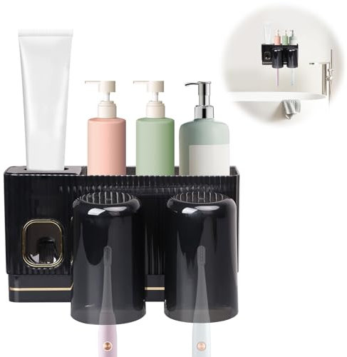 Gachiwaar Toothbrush Holder Wall Mounted, Toothbrush Holder and Dispenser, Tooth Brush Holder Set, Toothpaste Dispenser, Electric Toothbrush Holder, Toothbrush Head Holder Bathroom Accessory