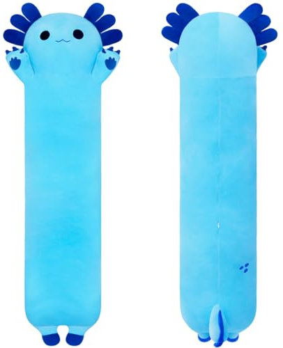 Sausudols Plüschtier Axolotl Kuscheltier Süßer Axolotl Plüschtier Stofftiere Lang Axolotl Plüschkissen Kuschelkissen Geschenk für Kinder Freundin Blau 90cm