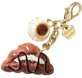 Fashionable Keychain Pendant Coffee Cup and Bread Coin Purse Charm Accessory Portable Resin Bag Decoration for Women