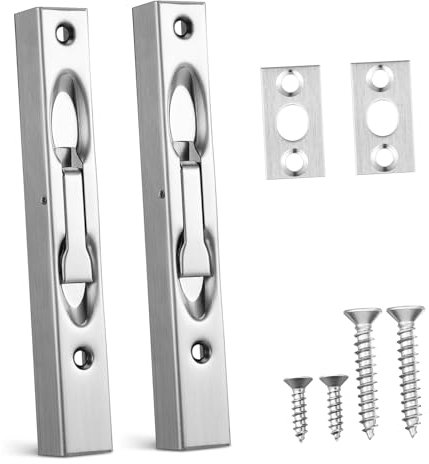 HOMSFOU Set of 2 Flush Pull Latch Locks for Double Doors Stainless Steel Hidden Bolt Easy Installation French Door Hardware Secure and Discreet Locks
